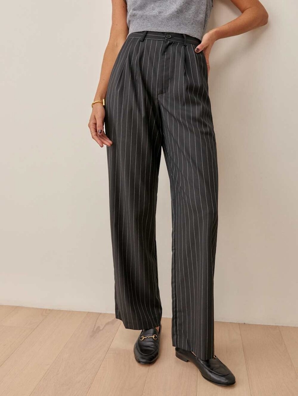 PRICE FIRM 🍓 Reformation Pleated High Rise Stripe Pants